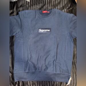 used supreme navy blue box logo crewneck sweater size large